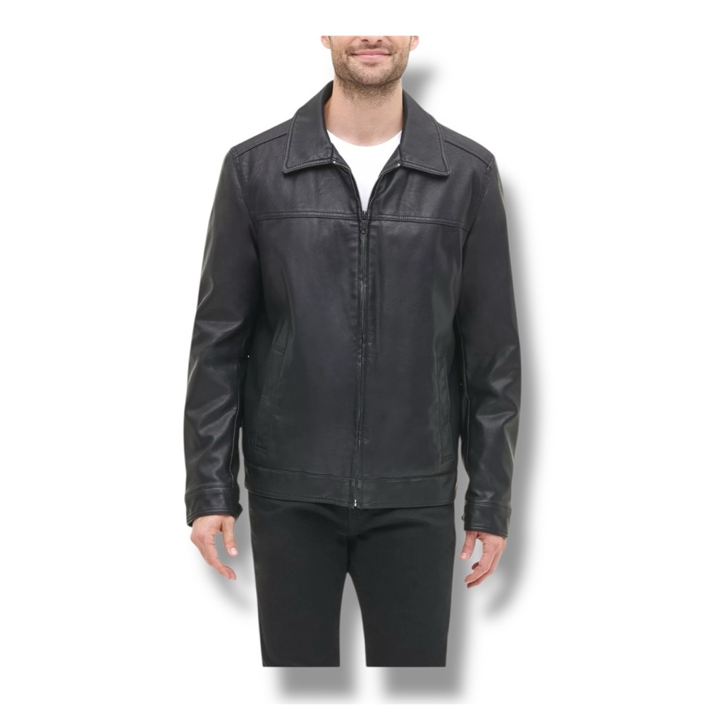 Tommy Hilfiger Men's Faux Leather Laydown Collar Jacket Classic Dark Brown XXL